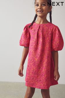 Pink/Orange geblümt - Texturiertes Jersey-Jacquard-Kleid​​​​​​​ (1,5-16 Jahre) (A66171) | 14 € - 21 €