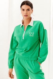 Green Cotton Sporty Half Zip Sweatshirt (A66520) | $60