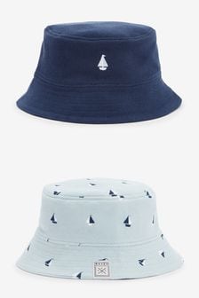 Navy Boat 2 Pack Baby Summer Crinkle Bucket Hats (0mths-2yrs) (A66550) | SGD 16