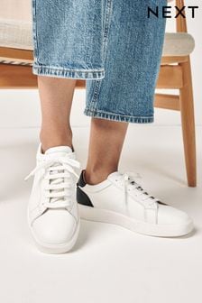 Белый с черным  - Коллекционные кожаные кроссовки на шнурках (A66877) | 24 790 тг