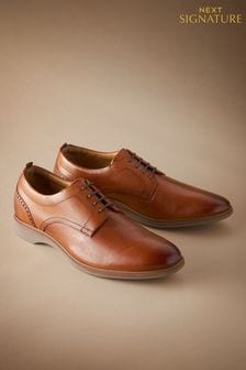 Tan Brown Signature Leather Motion Flex+ Derby Shoes (A66896) | ￥10,660