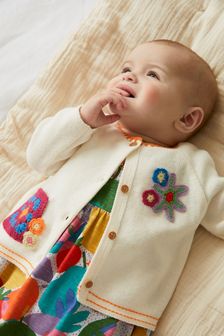 White Floral Crochet Detail Baby Cardigan (0mths-2yrs) (A67002) | €8 - €9