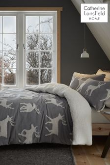 Catherine Lansfield Grey Stag Cosy Sherpa Fleece Duvet Cover and Pillowcase Set (A67212) | CA$95 - CA$177