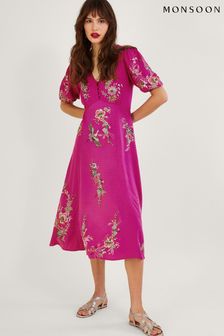 Vijolična obleka iz trajnostnega materiala z vezenino Monsoon Jenny (A67410) | €59