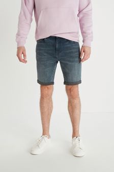 Smokey Blue Straight Fit Denim Shorts (A67414) | ₪ 70