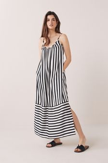 Black and White Stripe Strappy Satin Cami Summer Dress (A67421) | ₪ 93