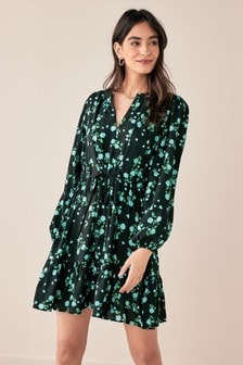 Green Printed Tie Waist Short Dress (A67640) | kr326