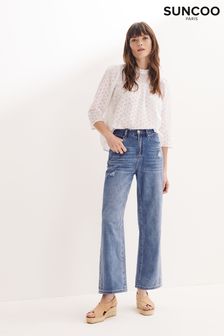 Suncoo Rody Mid Wash Distressed High Rise Wide Jeans (A68073) | ￥15,690