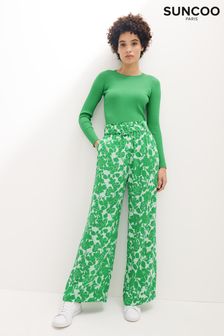 Suncoo Green Floral Wide Leg Belted Trousers (A68077) | €51