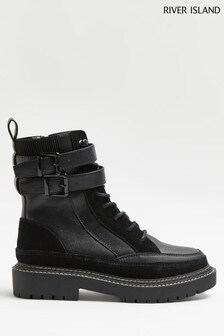 River Island Black Ankle Strap Chunky Boots (A68126) | 36 €