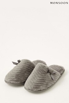 Monsoon Grey Quilted Fluffy Slippers