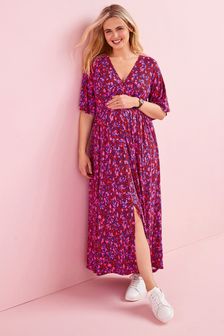 Pink Animal Maternity/Nursing Angel Sleeve Midi Summer Dress (A68226) | CA$74