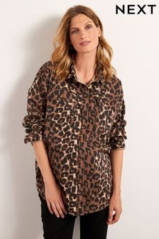 Animal Print Maternity/Nursing Oversize Denim Shirt (A68228) | €11