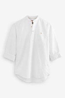 לבן - ללא רכיסה - חולצה עם שרוול רול מפשתן מעורב עם כותנה (A68853) | ‏95 ₪