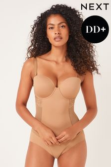Tan Brown DD+ Firm Tummy Control Lightly Padded Lace Body (A68859) | AED168