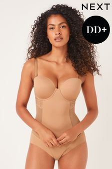 Tan Brown DD+ Firm Tummy Control Lightly Padded Lace Body (A68859) | OMR18