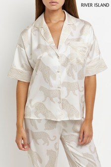 River Island Cream Leopard Printed Pyjama Shirt (A69056) | €13