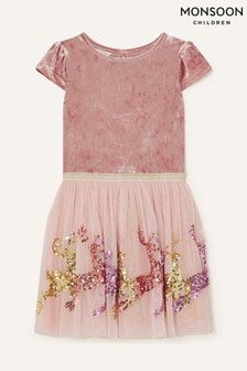 Monsoon Younger Girls Pink Velvet Reindeer Disco Dress (A69430) | €21.50 - €24