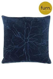 furn. Navy Blue Angeles Floral Velvet Polyester Filled Cushion (A69576) | €27