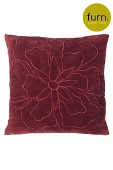 furn. Berry Red Angeles Floral Velvet Polyester Filled Cushion