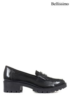 Bellissimo Black Ladies Chunky Leather Penny Loafers (A70070) | $58