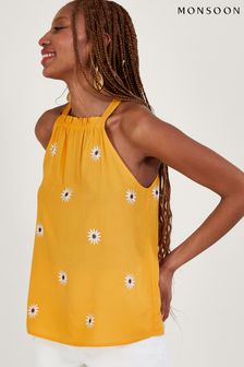 Monsoon Yellow Sunflower Halter Embroidered Cami Top in LENZING™ ECOVERO™ (A70386) | €31