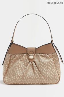 River Island Beige Cream 3445 Ruched Jacquard Slouch Bag (A70732) | 21 €