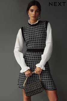 Black - Knitted Tweed Pinafore Dress Layer (A71175) | kr850