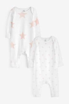 Pink Star 2 Pack Kind To Skin Baby Sleepsuits (0-2yrs) (A71239) | AED87 - AED97