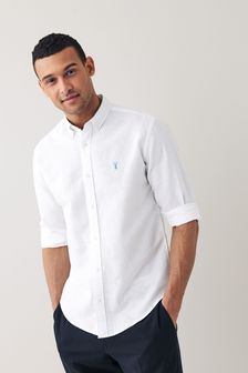 White With Stag Cotton Linen Blend Roll Sleeve Shirt (A71542) | €28
