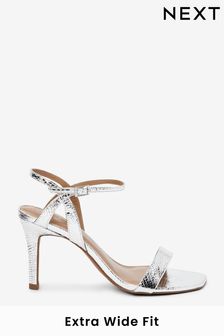 Silver Extra Wide Fit Forever Comfort® Strappy Skinny Heel Sandals (A71631) | $38