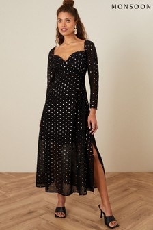 Monsoon Black Bree Sweetheart Sustainable Viscose Sequin Dress (A71892) | €37