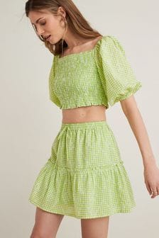 Green Floral Broderie Gingham Top & Mini Skirt Co-ord (A72265) | €12