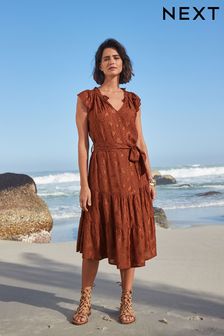 Rust Brown Embroidered Midi Dress (A72360) | kr665