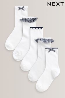 White and Navy Blue 5 Pack Cotton Rich Gingham Ankle Socks (A72390) | €11.50 - €13