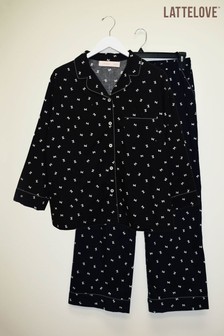 LatteLove Black With Bow Pattern Pure Cotton Pyjama Set (A72409) | ₪ 317
