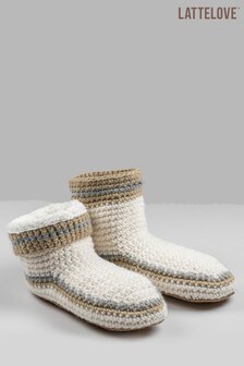 LatteLove Cream Hand-Knit Moccasin Bootie Slippers (A72419) | 67 €