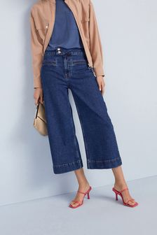 Ciemnoniebieskie dżinsy - Jeansy z szerokimi nogawkami przed kostkę (A72459) | 173 zł