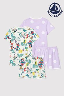 Petit Bateau Lilac Purple and Floral Short Pyjamas 2 Pack (A72731) | ₪ 251 - ₪ 275
