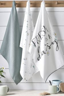 Set of 3 Daisy Antibacterial Kitchen Tea Towels (A72922) | $17