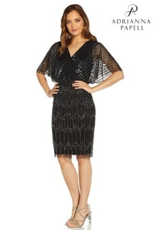 Adrianna Papell Black Linear Beaded Cocktail Dress (A72936) | €419