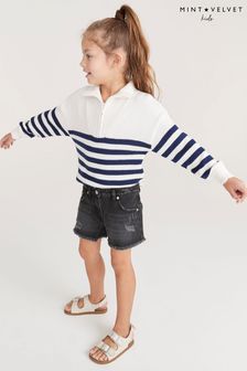 Mornarsko modro-bel črtast pulover s polovično zadrgo Mint Velvet (A73171) | €27 - €31