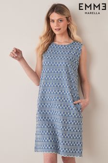 Emme Marella Blue Lacrima Embroidered Denim Shift Dress (A73205) | €140