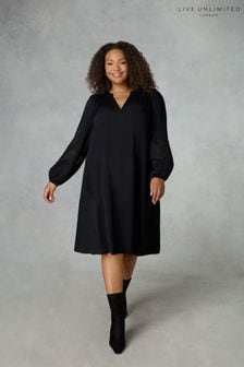 Czarna sukienka Live Unlimited z rękawem z szydełkowanym wykończeniem (A73222) | 280 zł