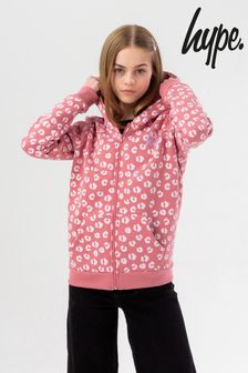 Różowa dziewczęca cieniowana bluza z kapturem Hype. z nadrukiem w panterkę i zapięciem na zamek (A73274) | 225 zł - 270 zł