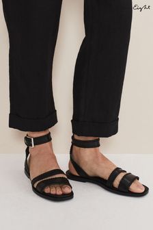 Phase Eight Black Leather Stitch Detail Flat Sandals (A73283) | 567 SAR