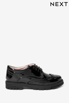 Black Patent Standard Fit (F) School Leather Brogue Shoes (A73334) | ₪ 125 - ₪ 161