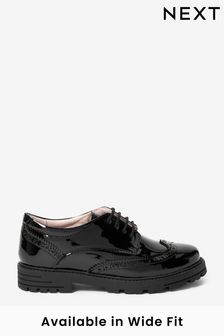 Black Patent Wide Fit (G) School Leather Brogue Shoes (A73412) | €20 - €25