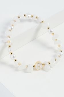 White Shell Chipping Initial Stretch Bracelet (A73495) | BGN 21