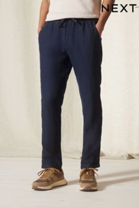 Tmavomodrá - 100% Linen Elasticated Waist Trousers (A73519) | €29